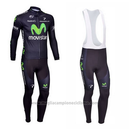 2013 Abbigliamento Ciclismo Movistar Nero Manica Lunga e Salopette